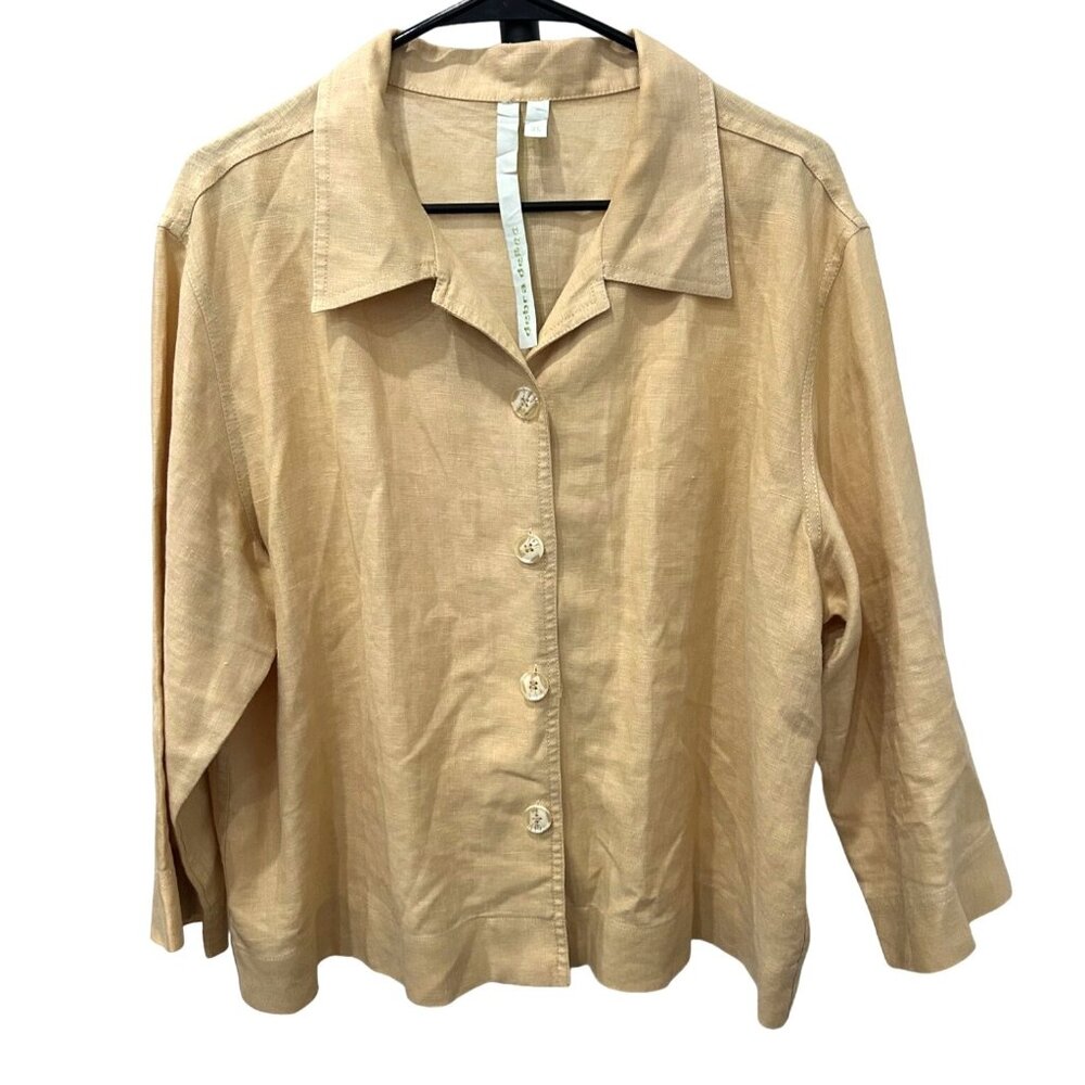 Debra Deroo Beige Button-Up Womens Linen Blouse Jacket Size 22